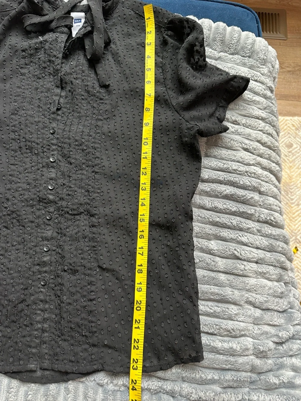 Vintage GAP Factory Black Sheer Swiss Dot Pintuck Tie-Neck Button Up Blouse